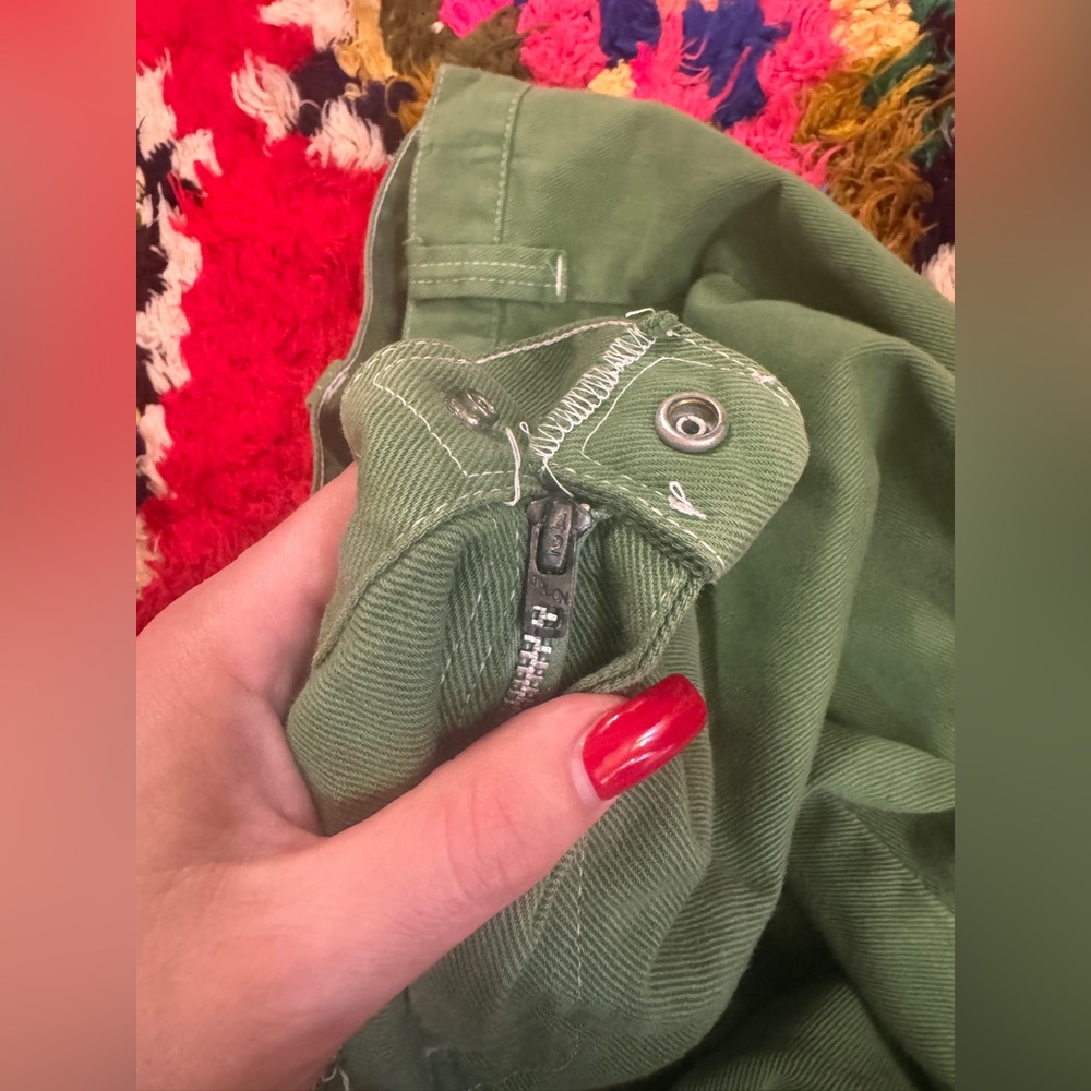70s Vintage Snap Fly Low Waist Flared Green Jeans Sz M - Picture 4 of 8